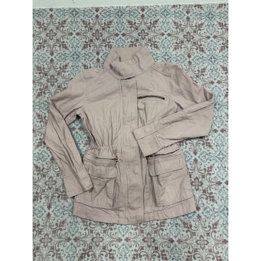 Gap Womens Utility Field Jacket Tan Khaki Cotton Zip Up Cinched Waist Small